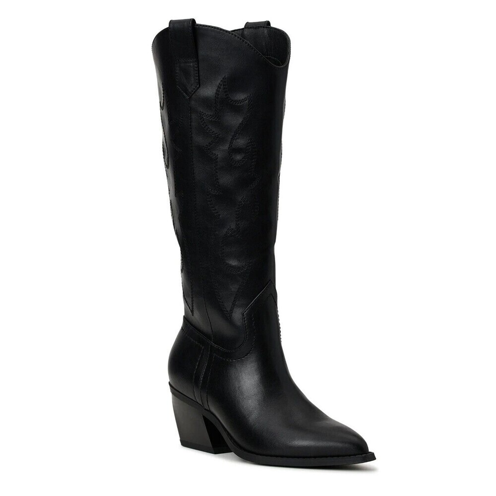 Madden NYC Boots Women's Sz 6 Tall Black Western Embroidered Pointed Block Heel - Picture 4 of 10